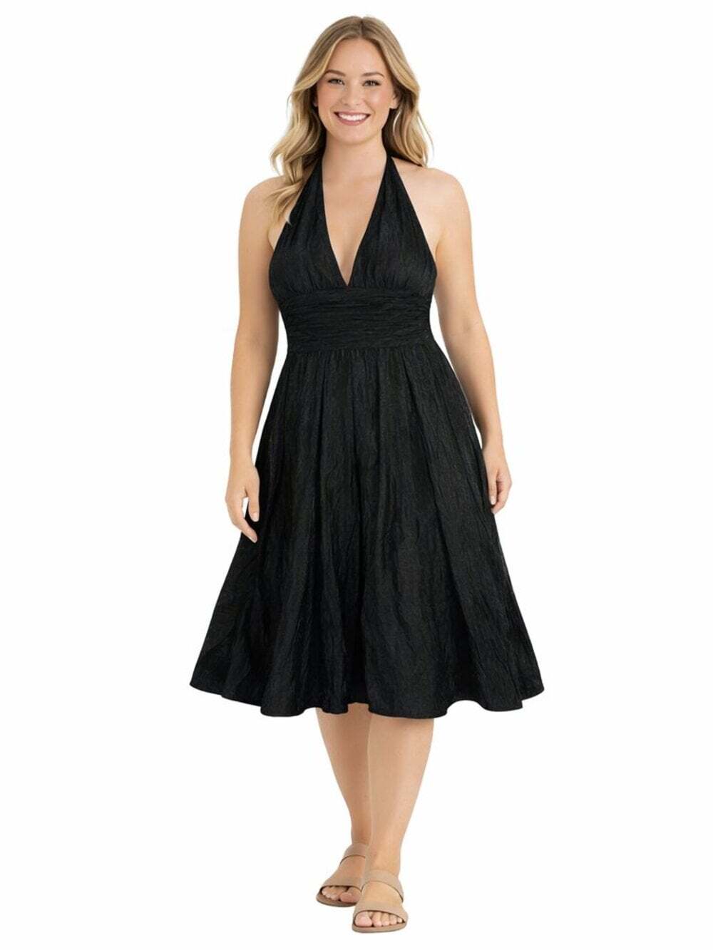 Adrianna Papell Black Halter Dress Women 6 Formal Cocktail Evening Party